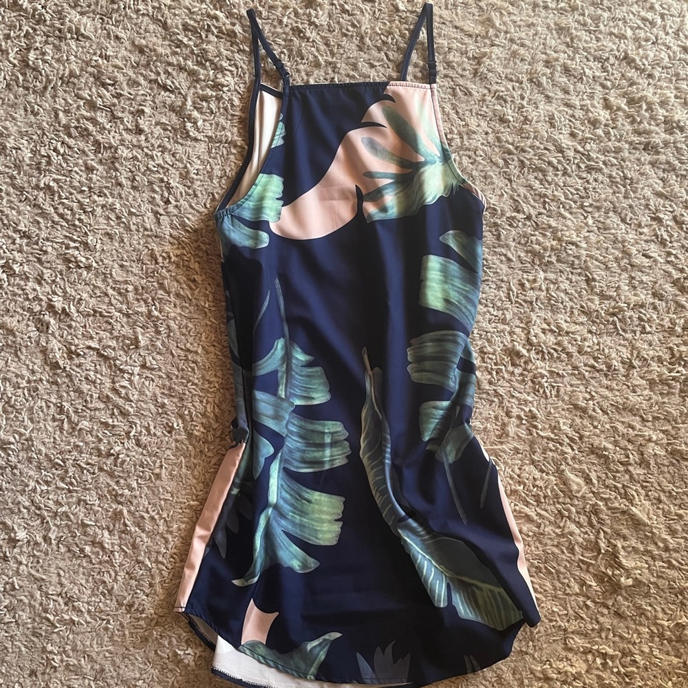 Navy Blue Hawaiian Dress Floral Small